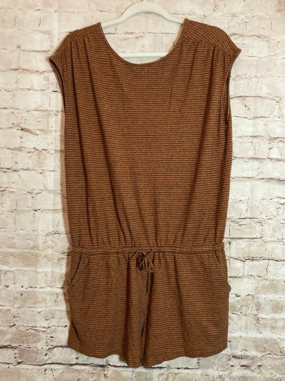 PrAna Romper Women’s Rust Brown Striped Hemp & Organic Cotton Lightweight